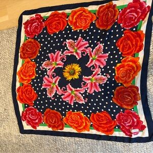 Vakko Red Rose and Navy Scarf authentic 100% silk $200 ret